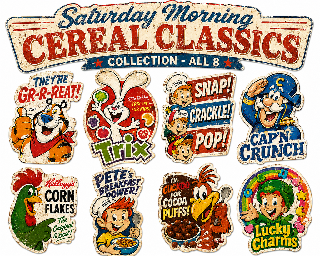 Saturday Morning Cereal Classics Collection set of 8 stickers