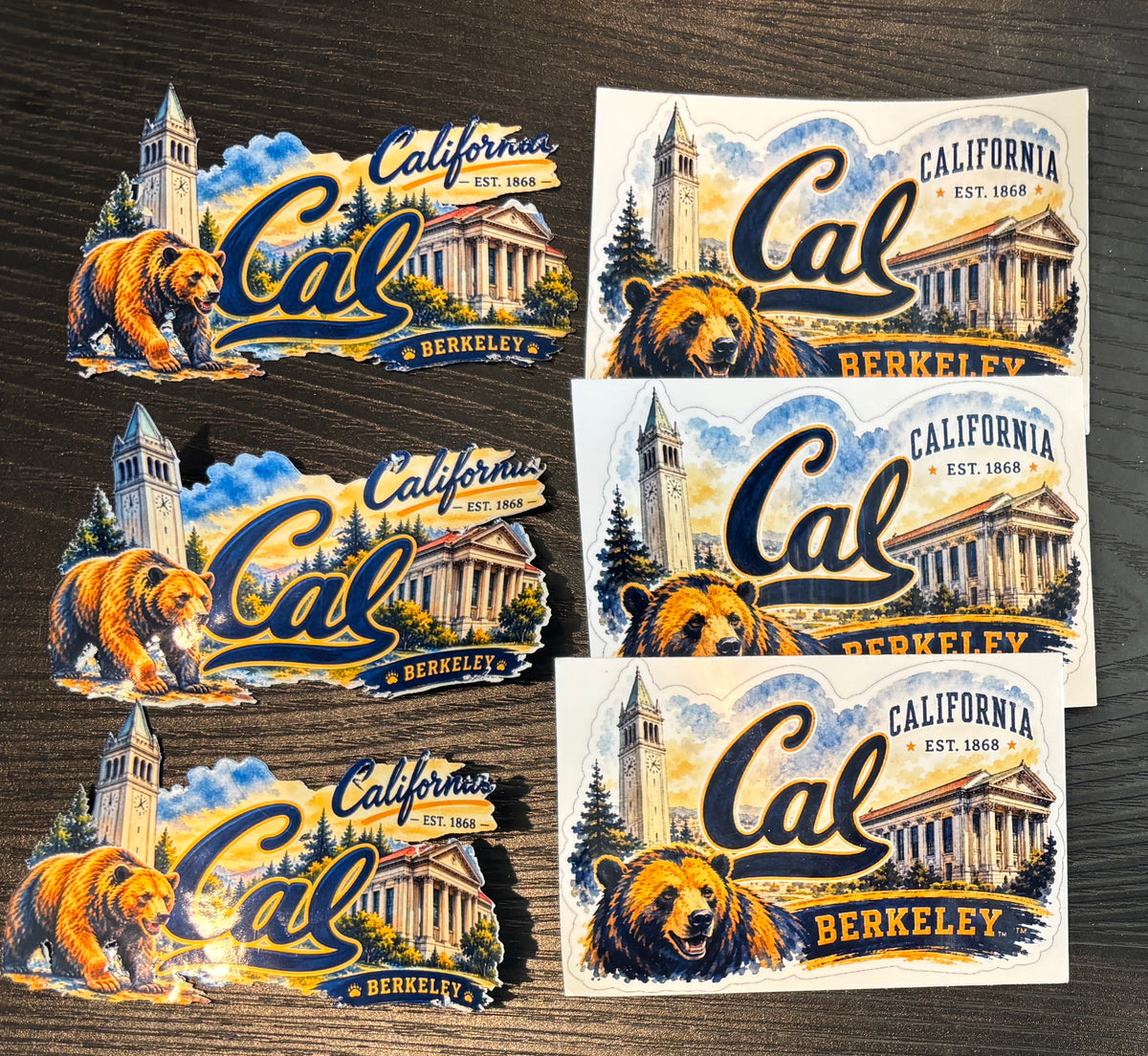 UC Berkeley Decorative Sticker Pack – Group of 6 – 3" x 2" – 3 Die-Cut & 3 Rectangle Stickers