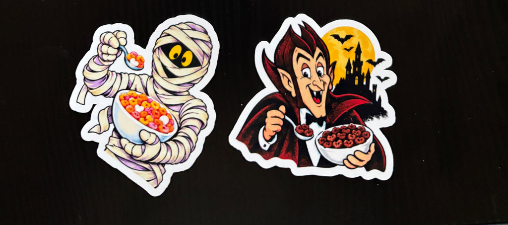 Halloween Cereal Monster Sticker Pack – Set of 5 Cute Retro Monster Die-Cut Stickers