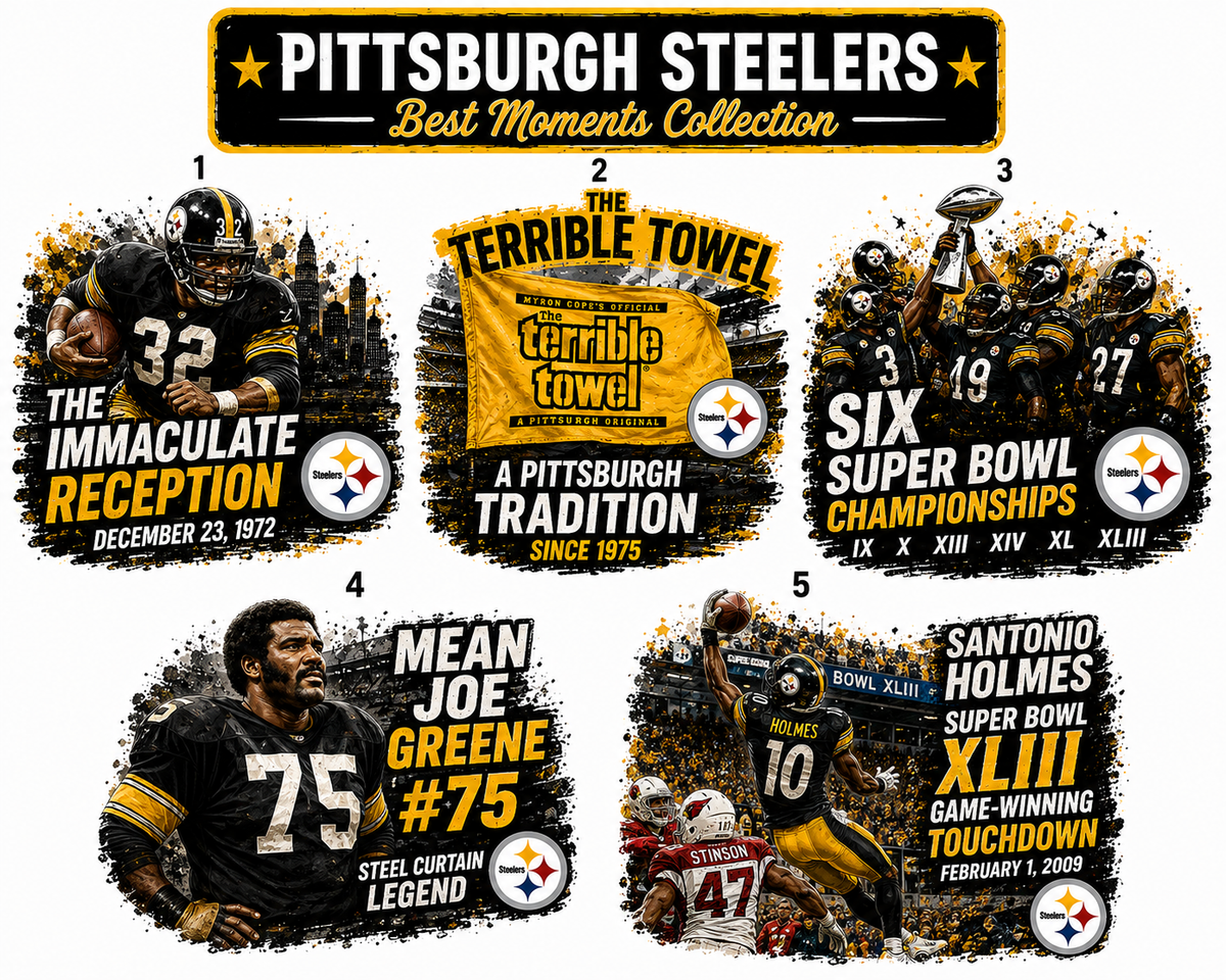 Pittsburgh Steelers Best Moments Die-Cut Sticker Collection – Set of 5 Football Stickers – Legends, Championships & Traditions