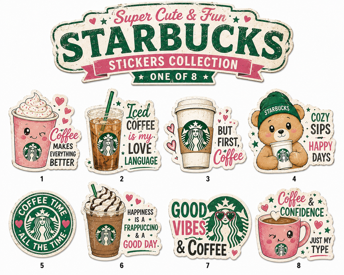 Cute Starbucks Coffee Sticker Collection set of 8 die-cut stickers