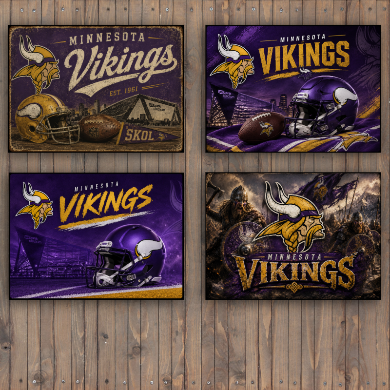 NFL Minnesota Vikings Decorative Sticker Pack – Set of 4 Unique Designs (3.5" x 2.5")