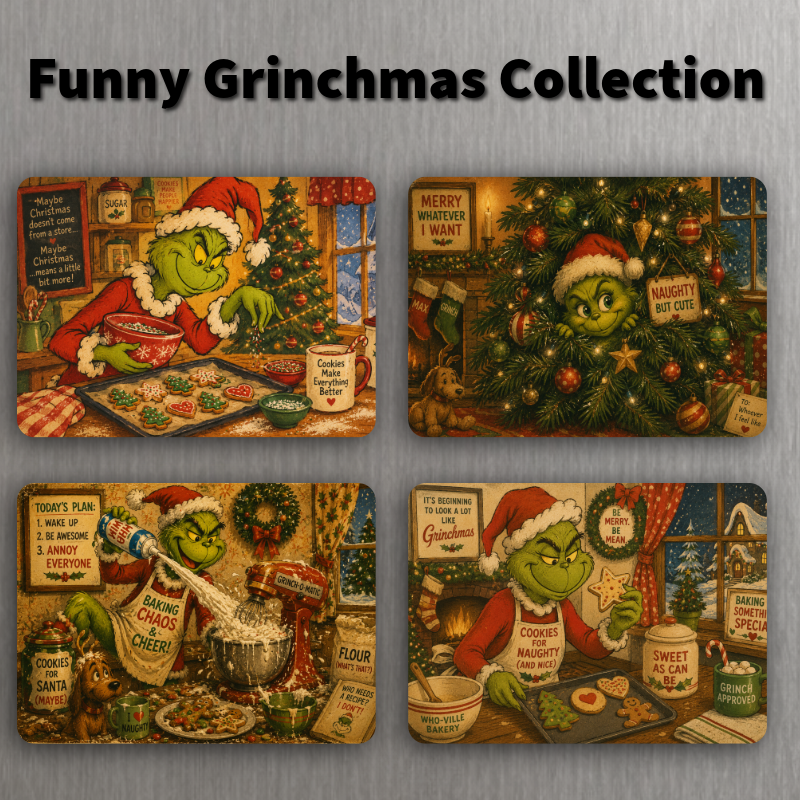 Funny Grinch Grinchmas Christmas Magnet Collection – 4 Vintage Holiday Designs (Choose or Discounted Set)