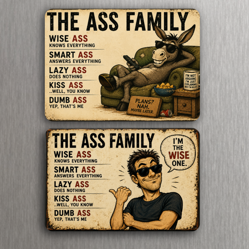 The Ass Family Funny Magnet Set – Wise Ass, Smart Ass, Lazy Ass, Kiss Ass & Dumb Ass – 6 Hilarious Refrigerator Magnets