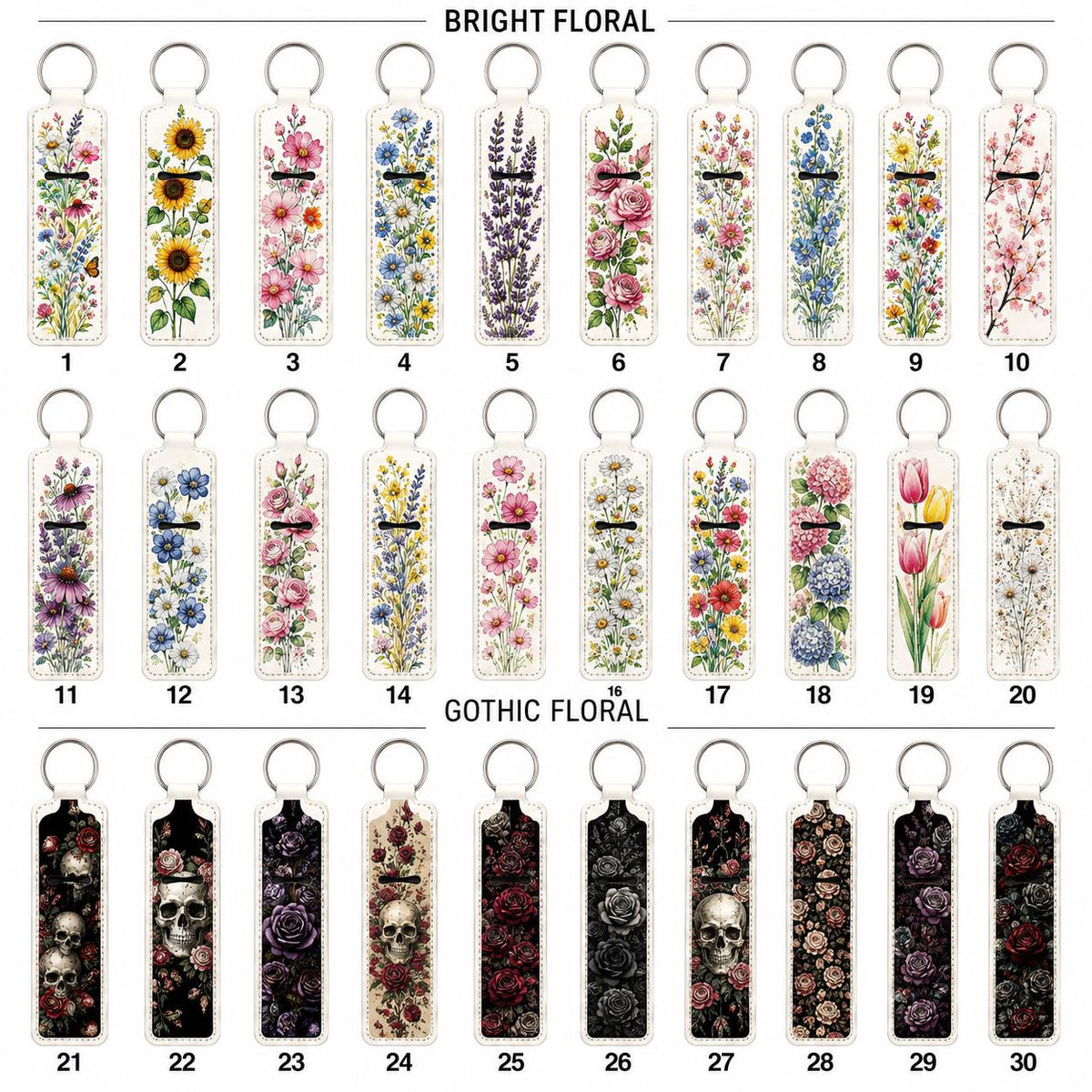 Pick Any 2 Floral Lipstick & Chapstick Holder Keychain Keychains (30 Floral Designs)– Bright or Gothic Designs – 6.48 Free Shipping image 1