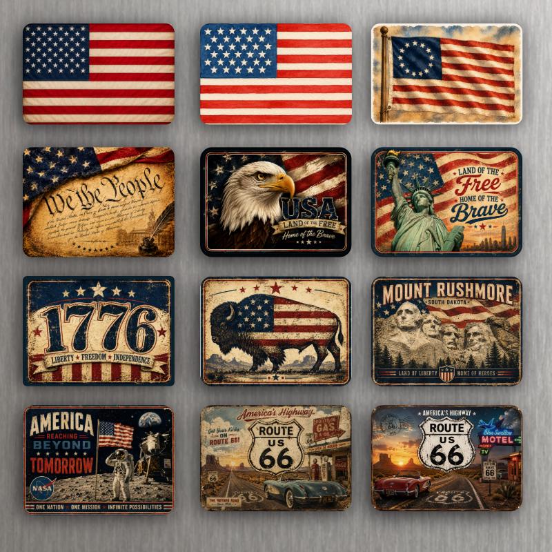 Vintage American Patriotic Magnets – USA Americana, Flag, Eagle, Liberty, 1776, Route 66 – Choose Your Design image 1