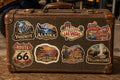 Vintage Travel Stickers Set of 8, Route 66 Sticker, Las Vegas, Yellowstone, Yosemite, Grand Canyon, Alaska, Retro Americana Die Cut Stickers image 1