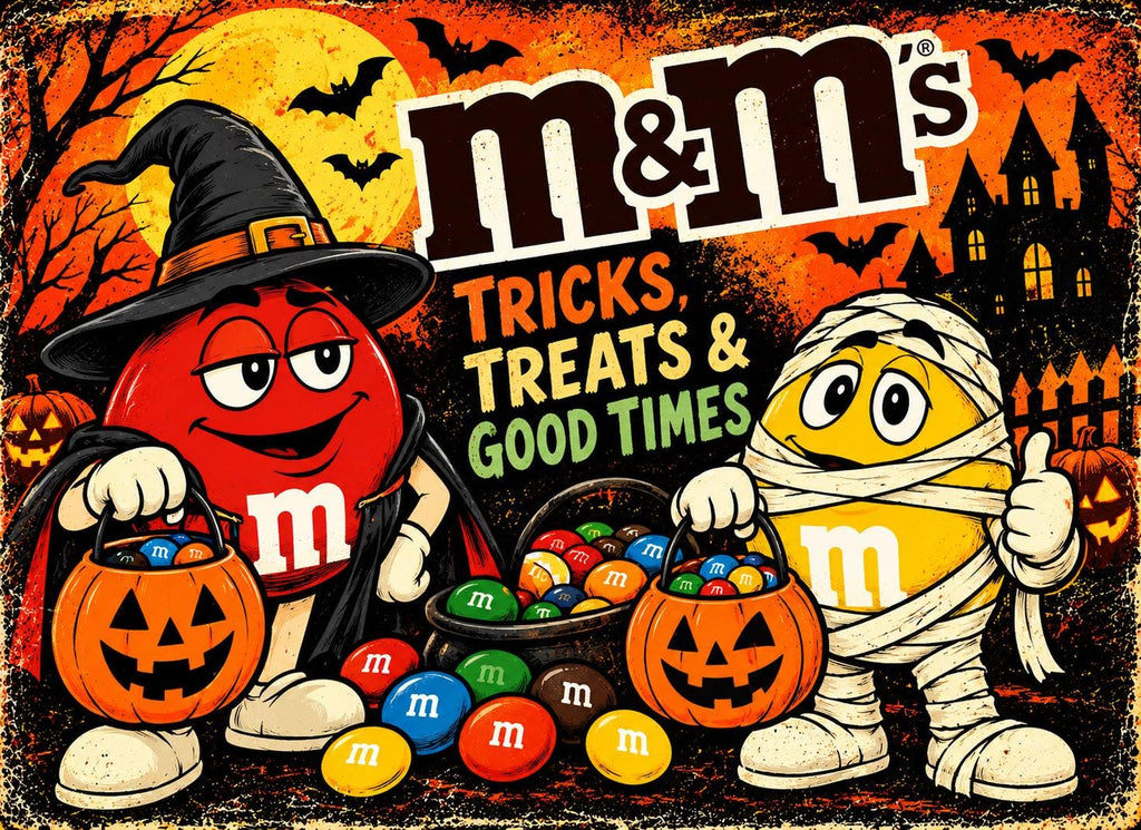 Halloween Candy Magnet Set – Reese’s, Snickers, Kit Kat  M&M’s – 4 Vintage Horror Magnets