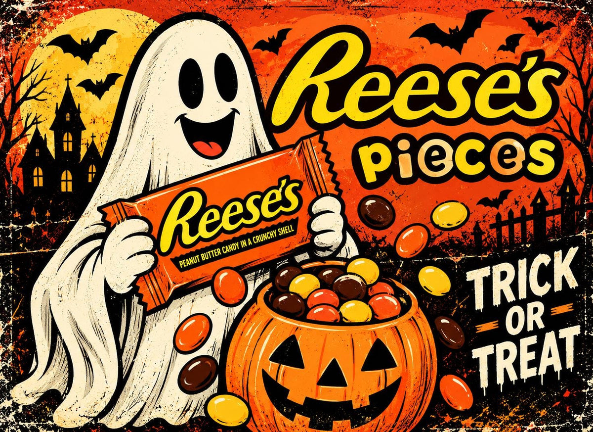 Halloween Candy Magnet Set – Reese’s, Snickers, Kit Kat  M&M’s – 4 Vintage Horror Magnets