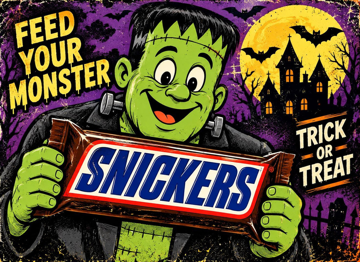 Halloween Candy Magnet Set – Reese’s, Snickers, Kit Kat  M&M’s – 4 Vintage Horror Magnets