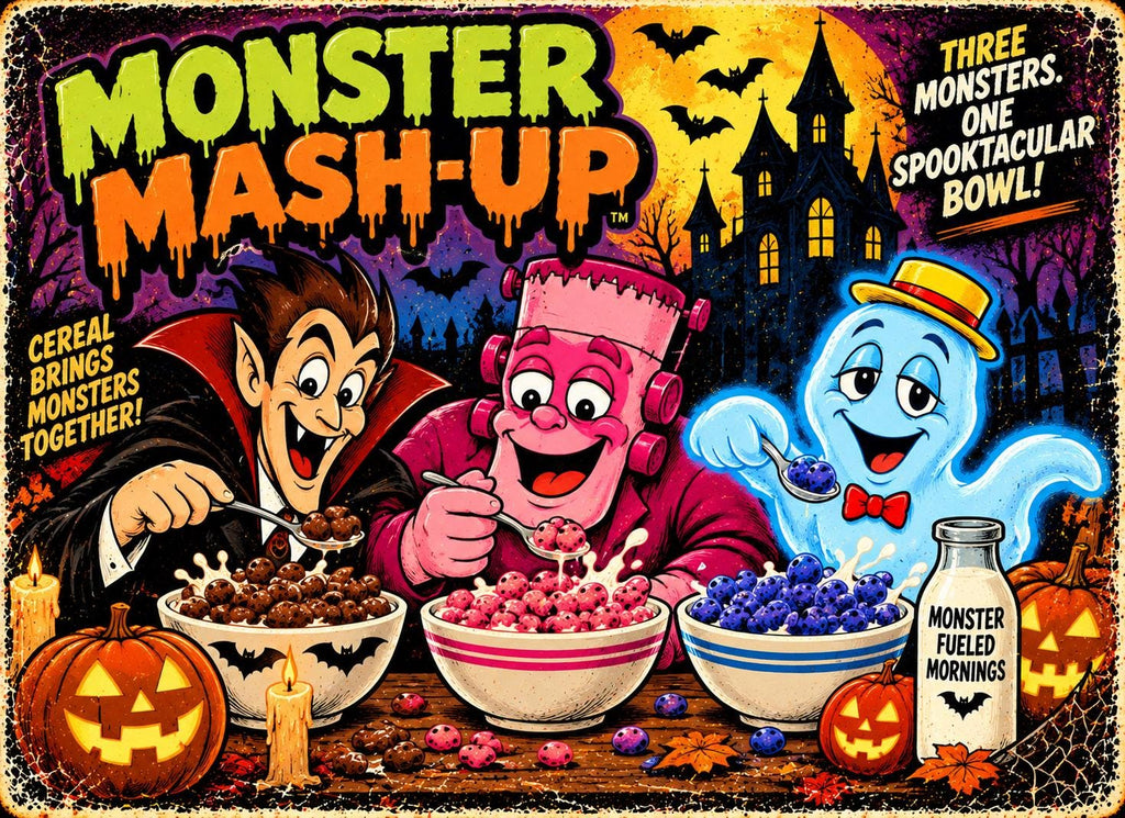 Halloween Monster Cereal Magnet – Count Chocula, Franken Berry, Boo Berry & Monster Mash-Up – Vintage Retro 3" Magnet