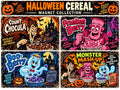 Halloween Monster Cereal Magnet – Count Chocula, Franken Berry, Boo Berry & Monster Mash-Up – Vintage Retro 3" Magnet