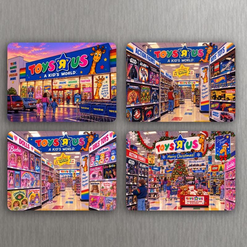 Growing Up in the ’90s Magnet Collection – Roll Back the Clock Nostalgia Memories GameStop Blockbuster Toy R Us – 3" x 2.18" - Choose