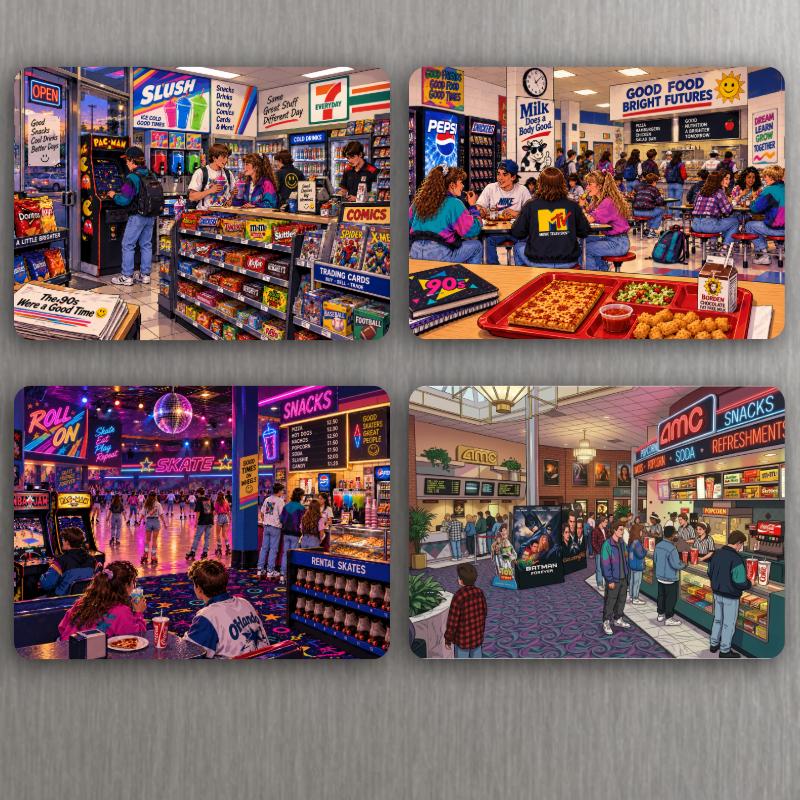Growing Up in the ’90s Magnet Collection – Roll Back the Clock Nostalgia Memories GameStop Blockbuster Toy R Us – 3" x 2.18" - Choose