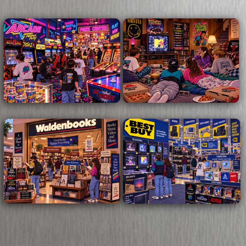 Growing Up in the ’90s Magnet Collection – Roll Back the Clock Nostalgia Memories GameStop Blockbuster Toy R Us – 3" x 2.18" - Choose