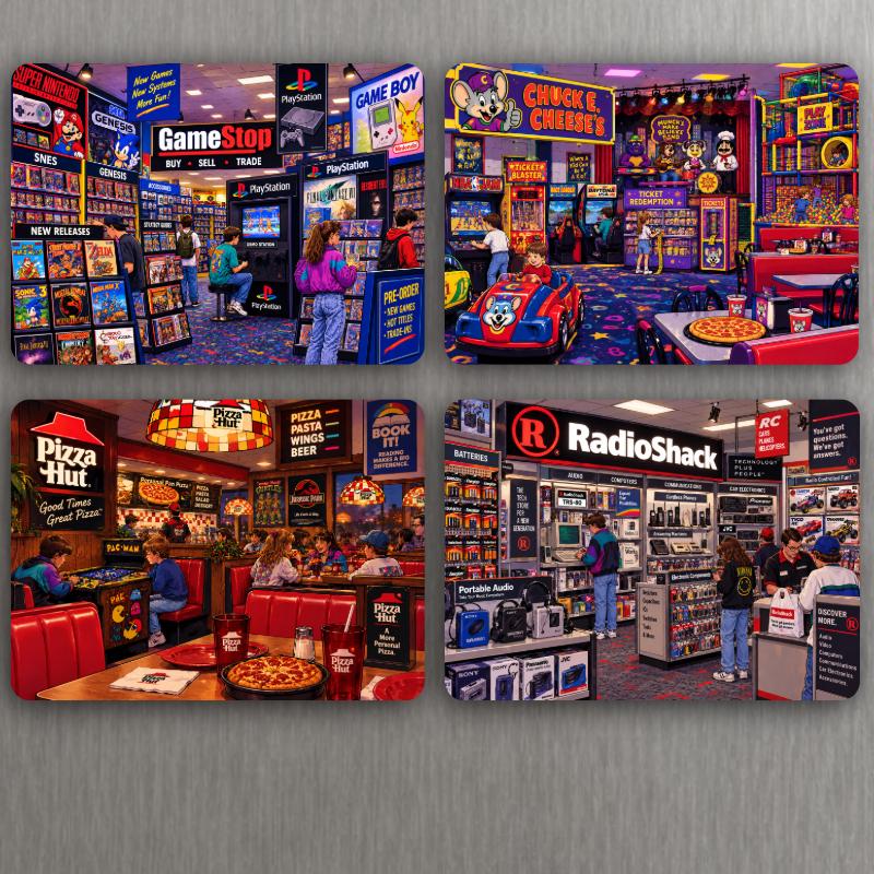 Growing Up in the ’90s Magnet Collection – Roll Back the Clock Nostalgia Memories GameStop Blockbuster Toy R Us – 3" x 2.18" - Choose