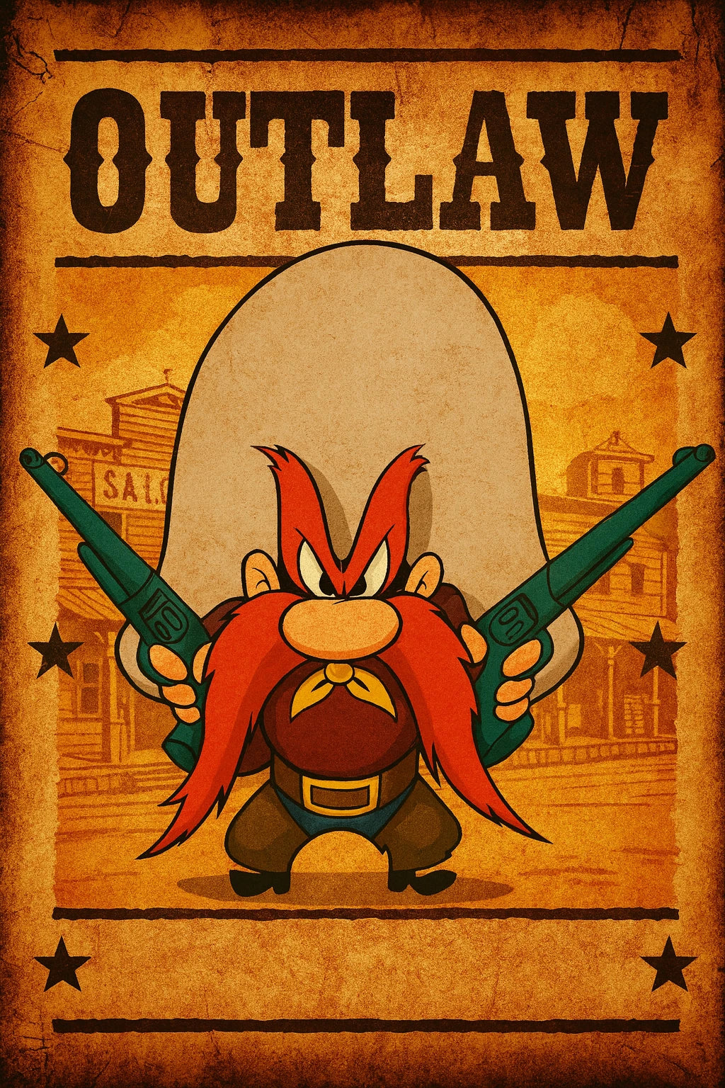 Yosemite Sam Wanted Outlaw GLOSSY Cartoon Art Sticker Stickers - Group of 2