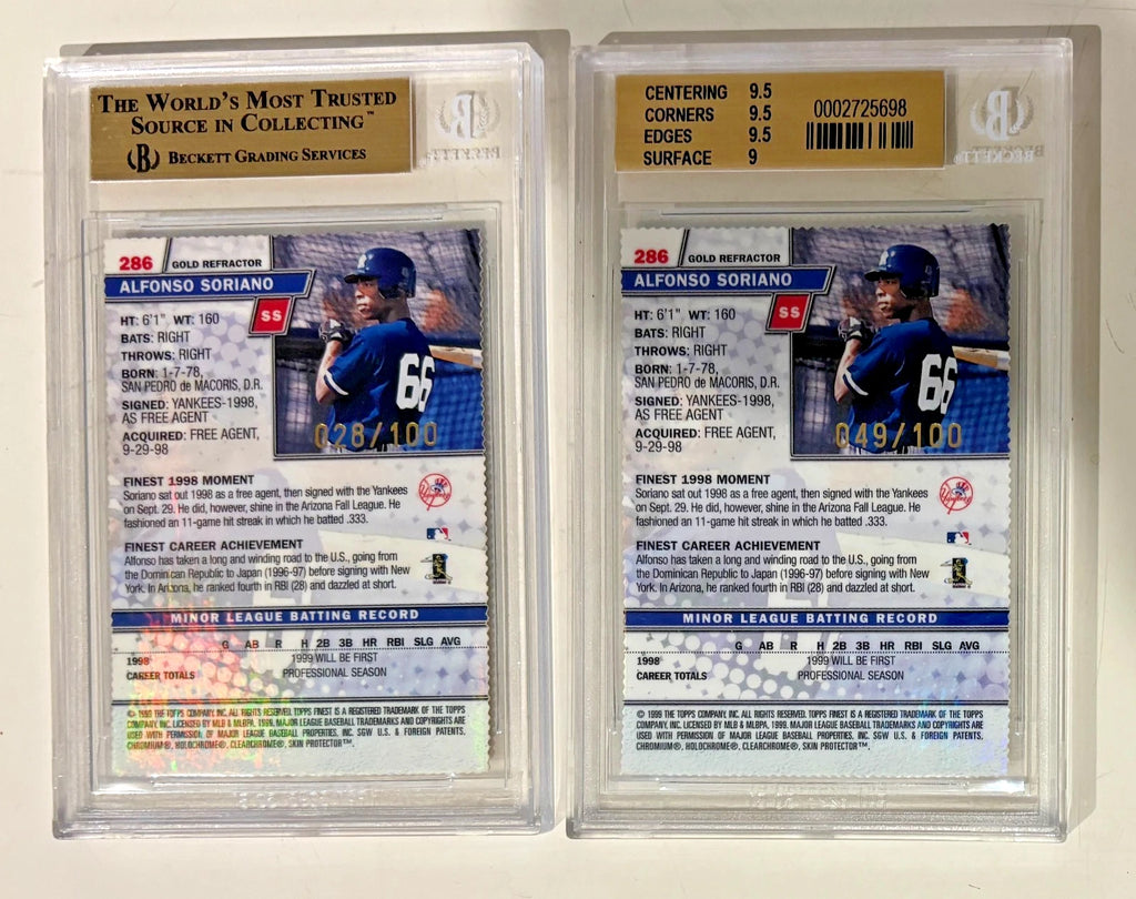 1/1 BGS 9.5 Ultimate & 1999 Gold Finest Refractor Alfonso Soriano RC Collection