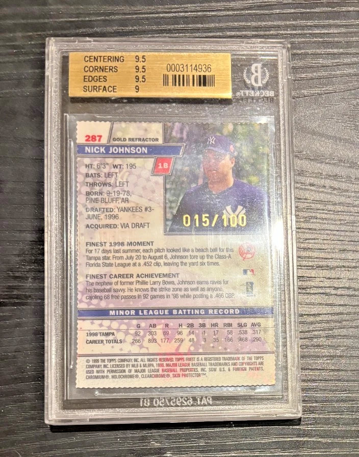BGS 9.5 Nick Johnson 1999 Finest Gold Refractors #'d/100