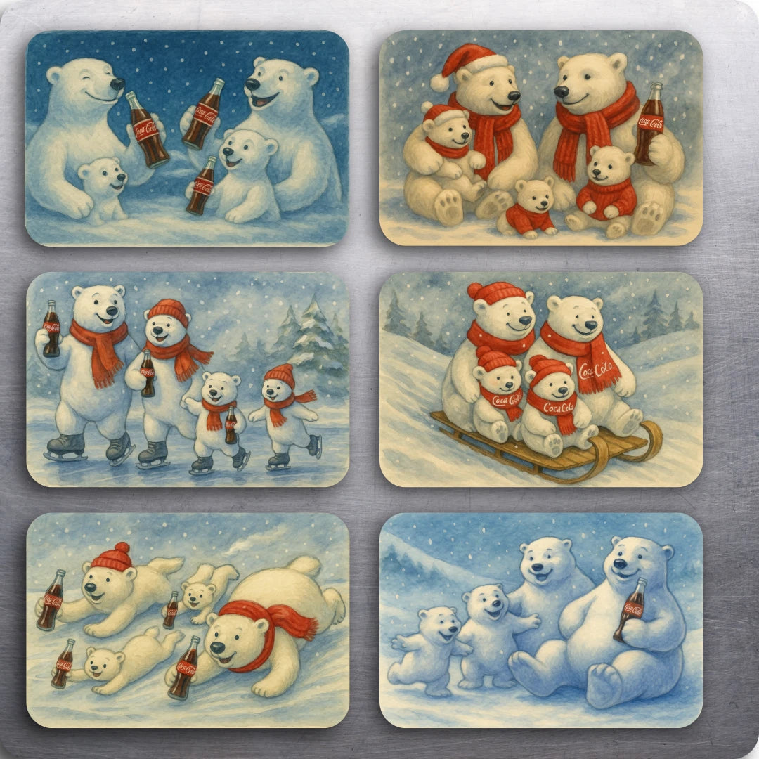 3 x 2 Vintage Coca Cola Polar Bears Art D.Romeo Kitchen Magnet Magnets - Choose