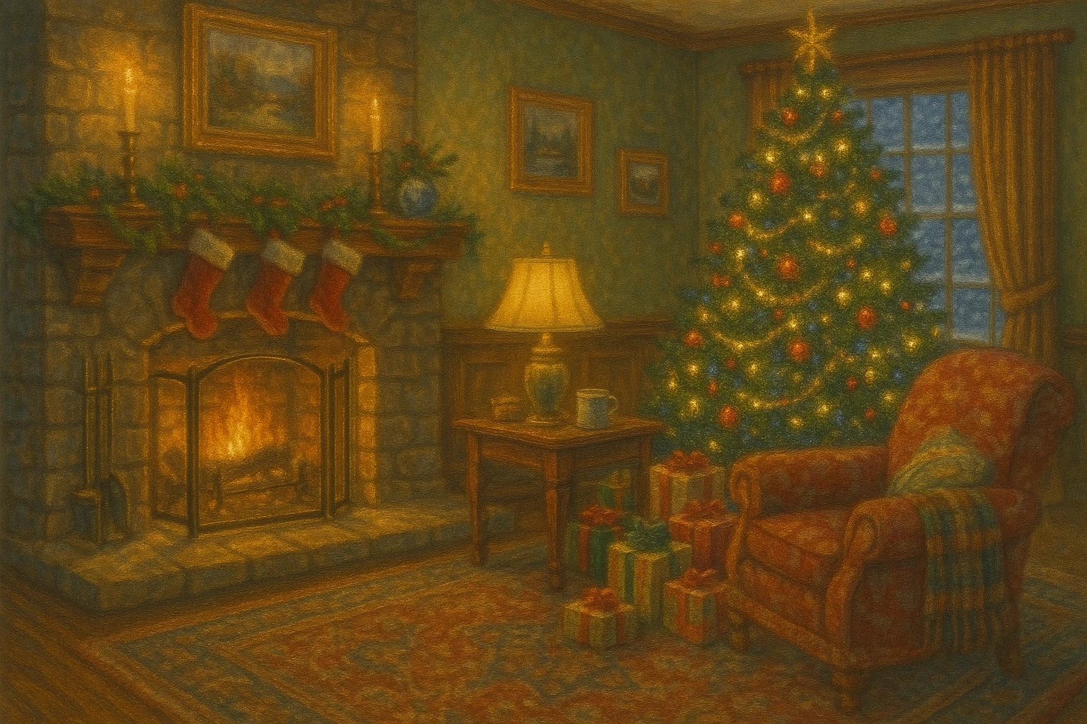 8"x 5" Thomas Kinkade Style Christmas Art Print Sticker Stickers - Group of 2