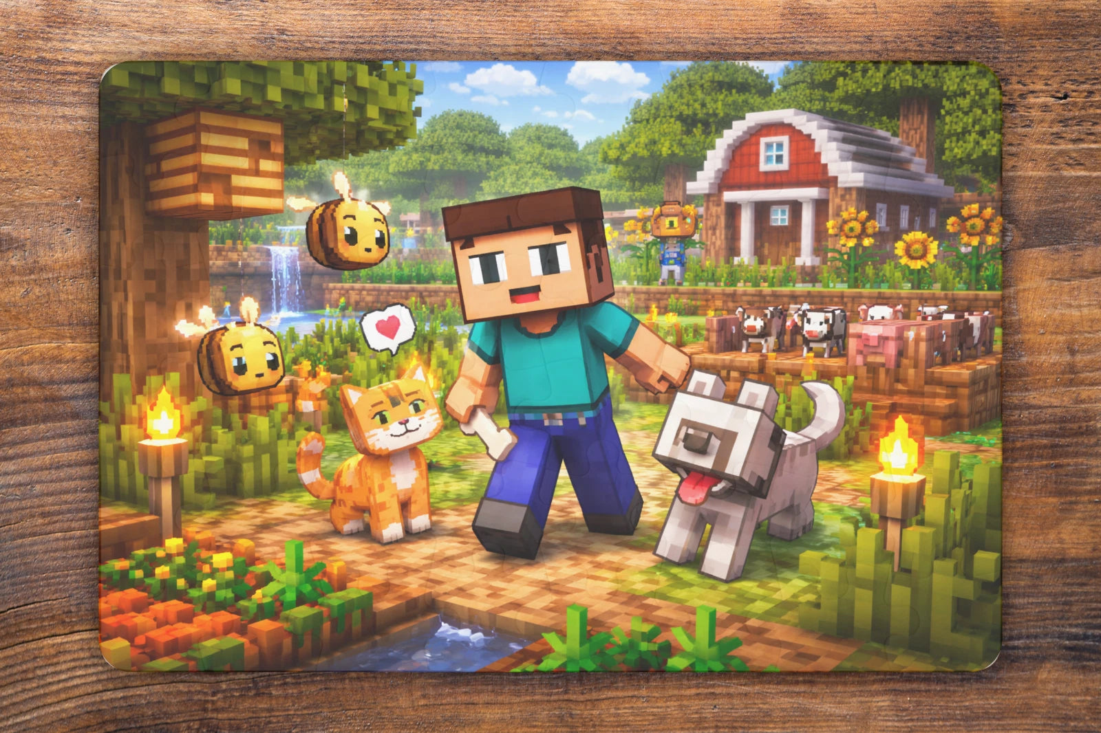 7.5 x 5.1 Inches Minecraft Steve Bees Wolf Cat - 48-Piece Mini Art Puzzle Gift