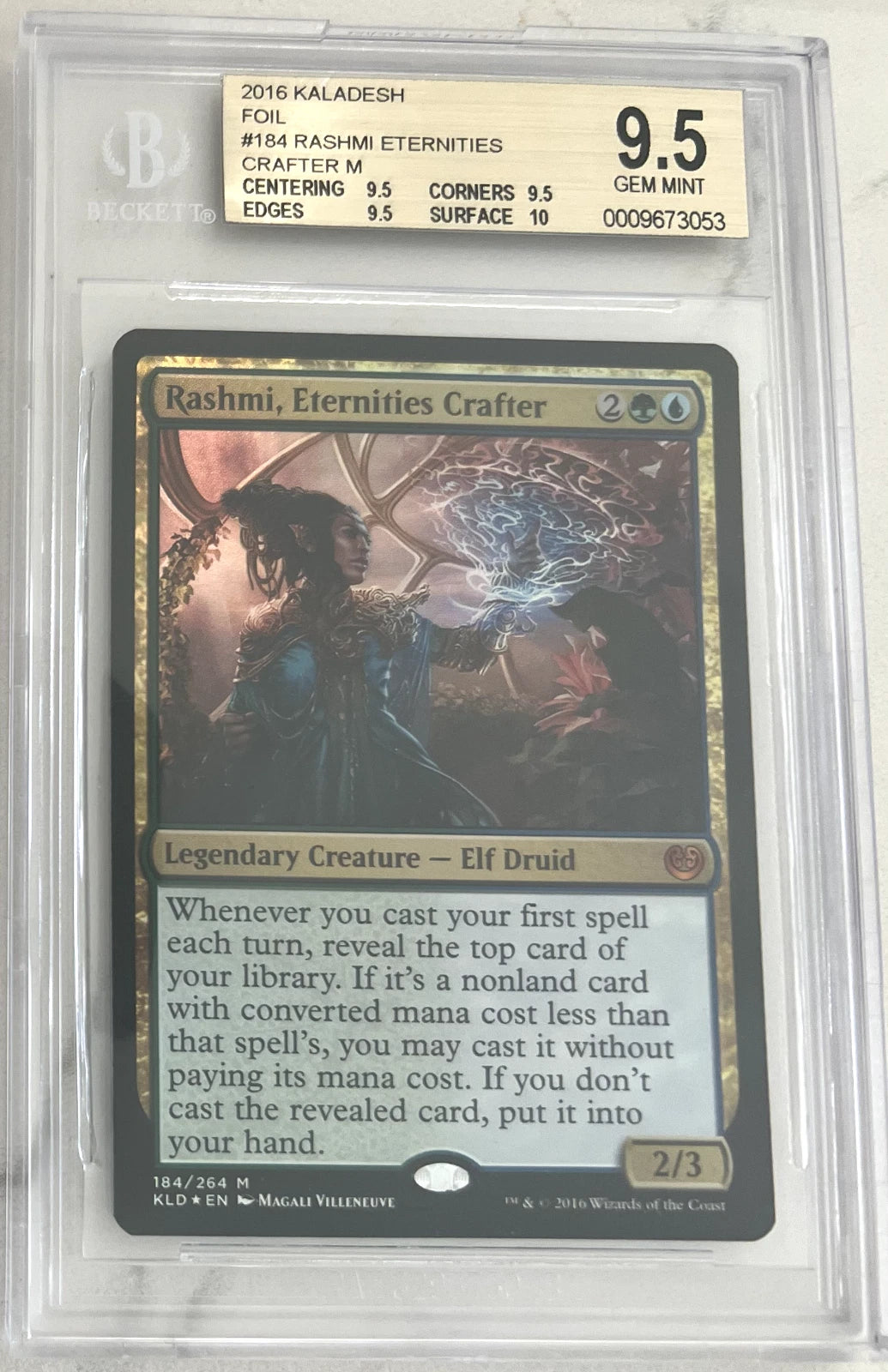 1/1 BGS 9.5 Rashmi, Eternities Crafter Foil GEM+ (9.5 x 3 & 10 surface) #184