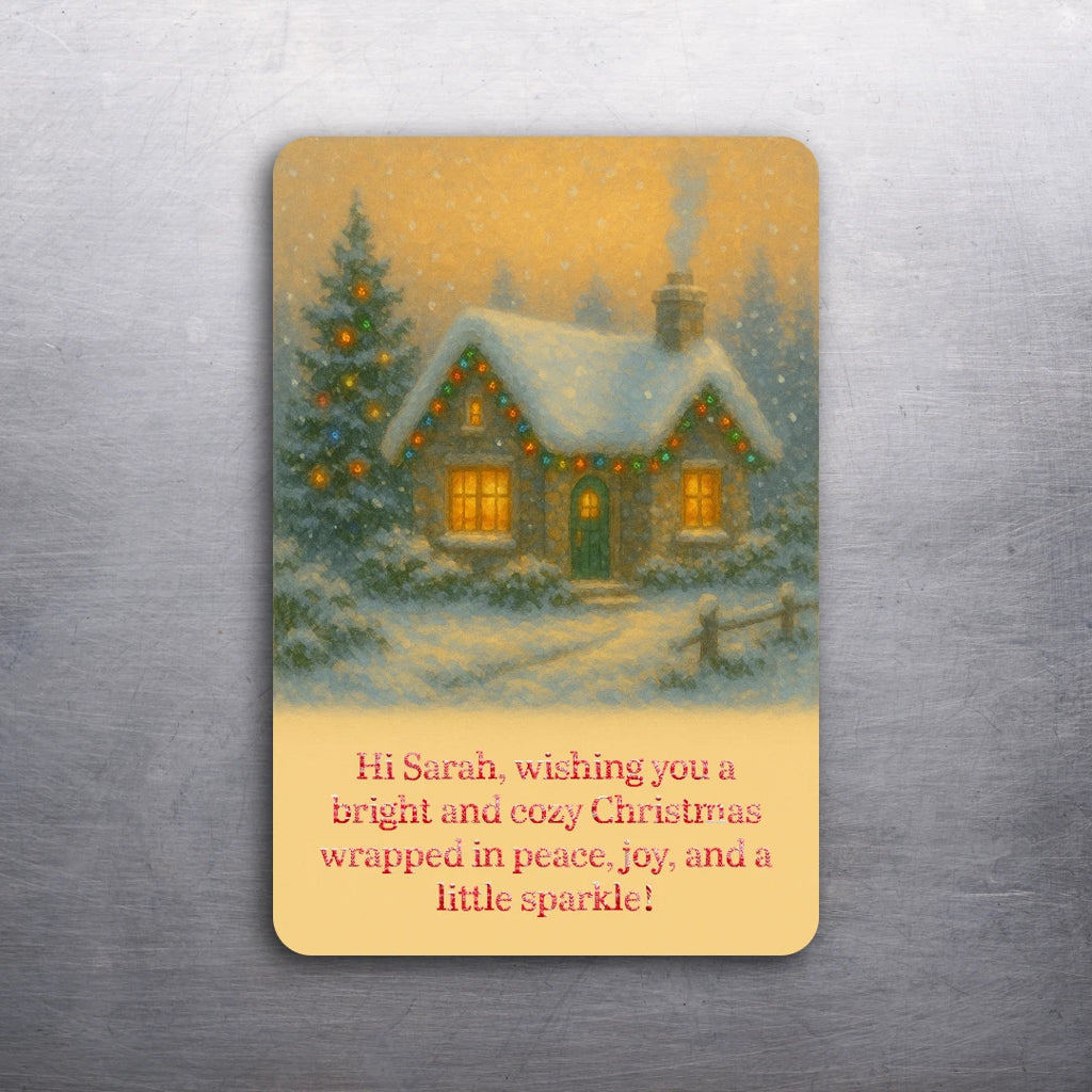 3x2 Christmas Cottage Fridge Refrigerator Magnet Card (Customizable Message)