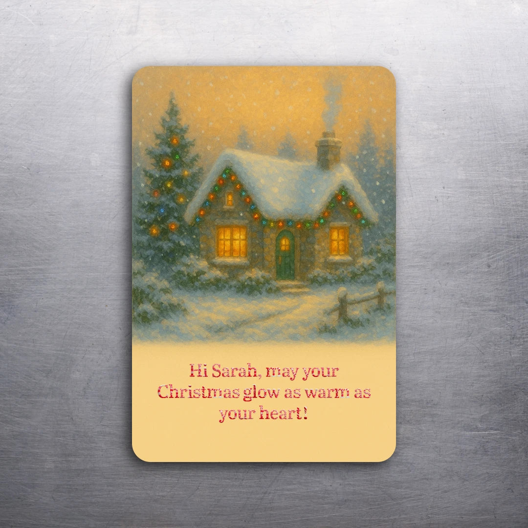 3x2 Christmas Cottage Fridge Refrigerator Magnet Card (Customizable Message)