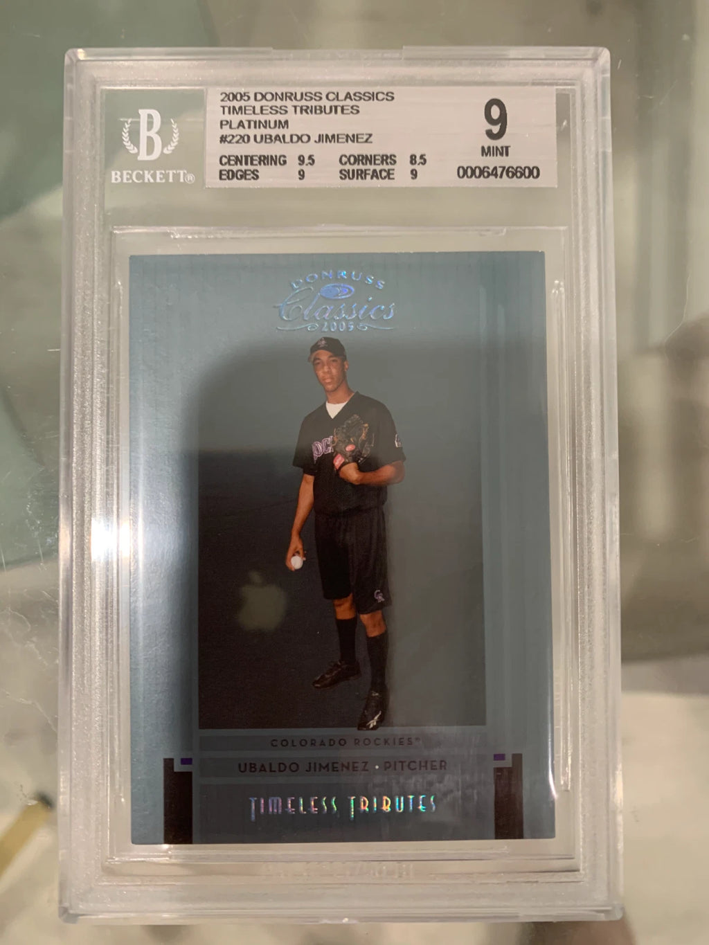 BGS 9 2005 Donruss Classics Timeless Tributes Platinum Ubaldo Jiminez RC #'d 1/1