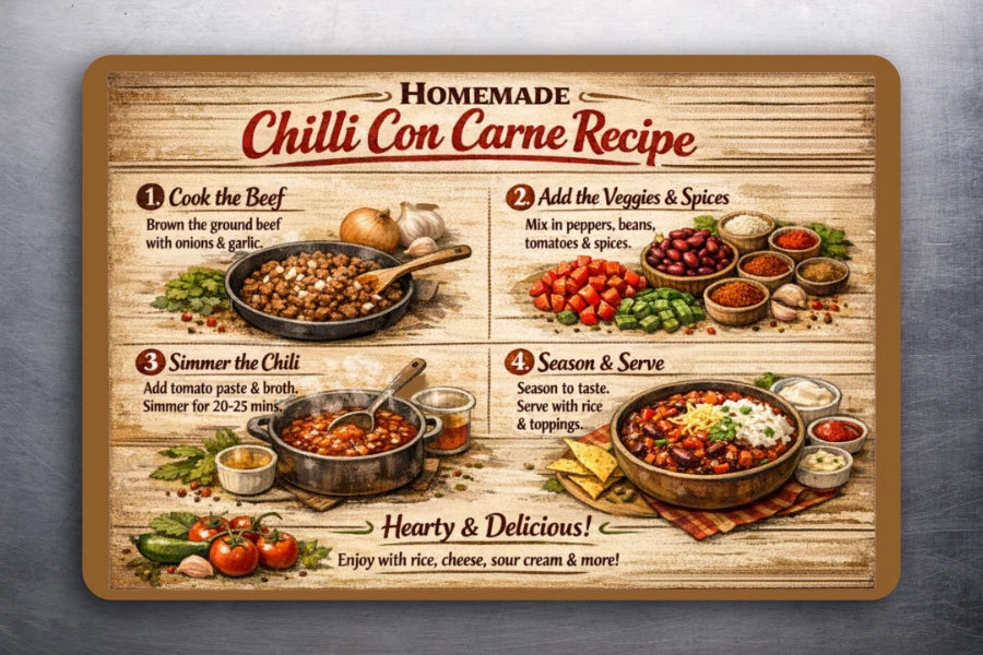 3x2 FOOD Homemade Chilli Con Carne RECIPE Kitchen Fridge Refrigerator Magnet