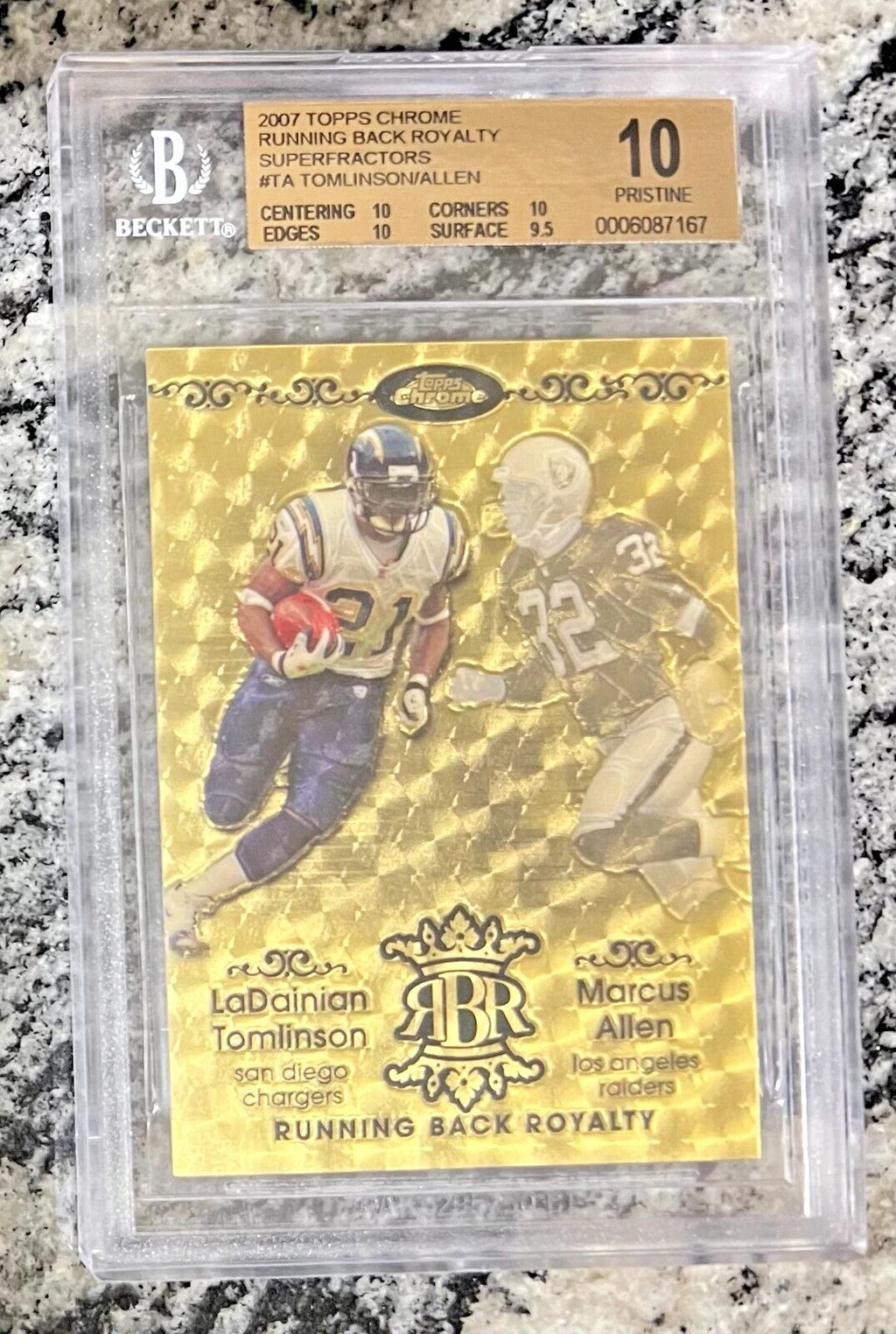 BGS 10 LaDainian Tomlinson/Allen 2007 Topps Chrome RBR Superfractors #'d 1/1