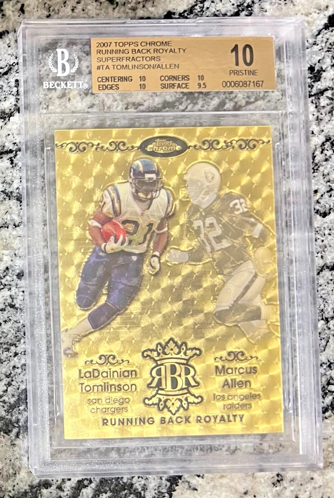 BGS 10 LaDainian Tomlinson/Allen 2007 Topps Chrome RBR Superfractors #'d 1/1