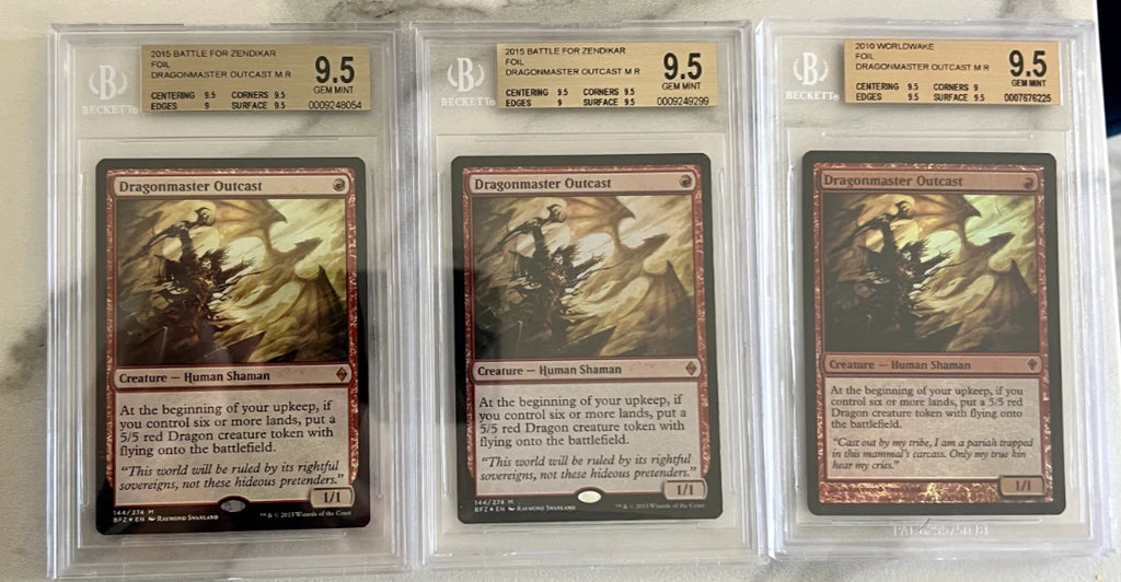 3x BGS 9.5 Dragonmaster Outcast 1x Foil MTG Worldwake & 2x Foil Battle Zendikar