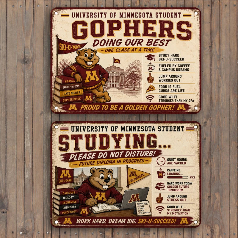 10" x 7" Metal Sign Aluminum UMN Minnesota Dorm Decor Gopher Collection – Choose