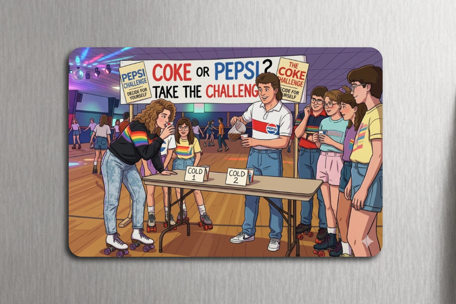 3x 2 80's Vintage Coke Coca-Cola Vs Pepsi CHALLENGE Fridge Refrigerator Magnet