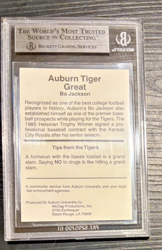Bo Jackson 1987 Auburn Tigers Tiger Great Baseball BGS 9 (mint quad)