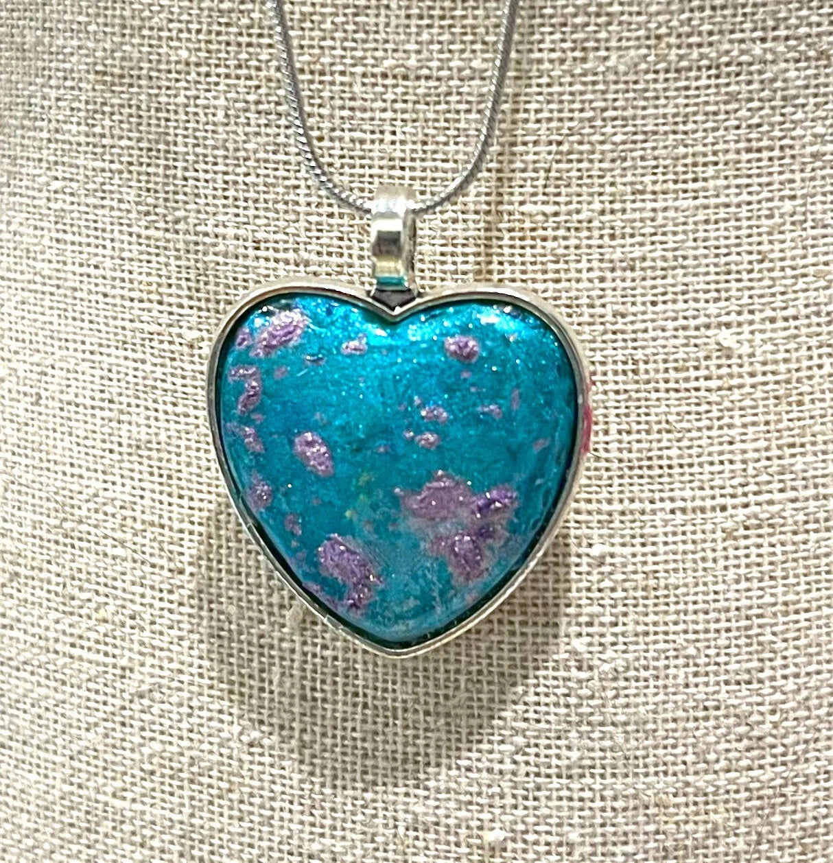 Handmade Hand-Painted Artistic Heart Necklace 18 in Stainless Steel Chain VIDEO