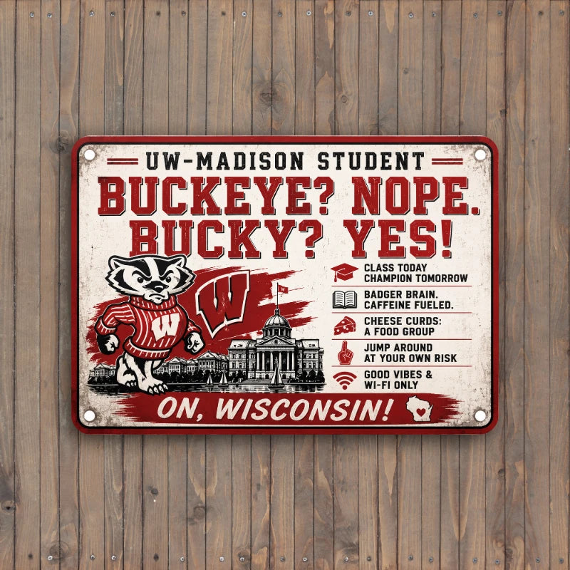 10" x 7" Metal Sign Aluminum UW Wisconsin Dorm Decor Badgers Collection – Choose