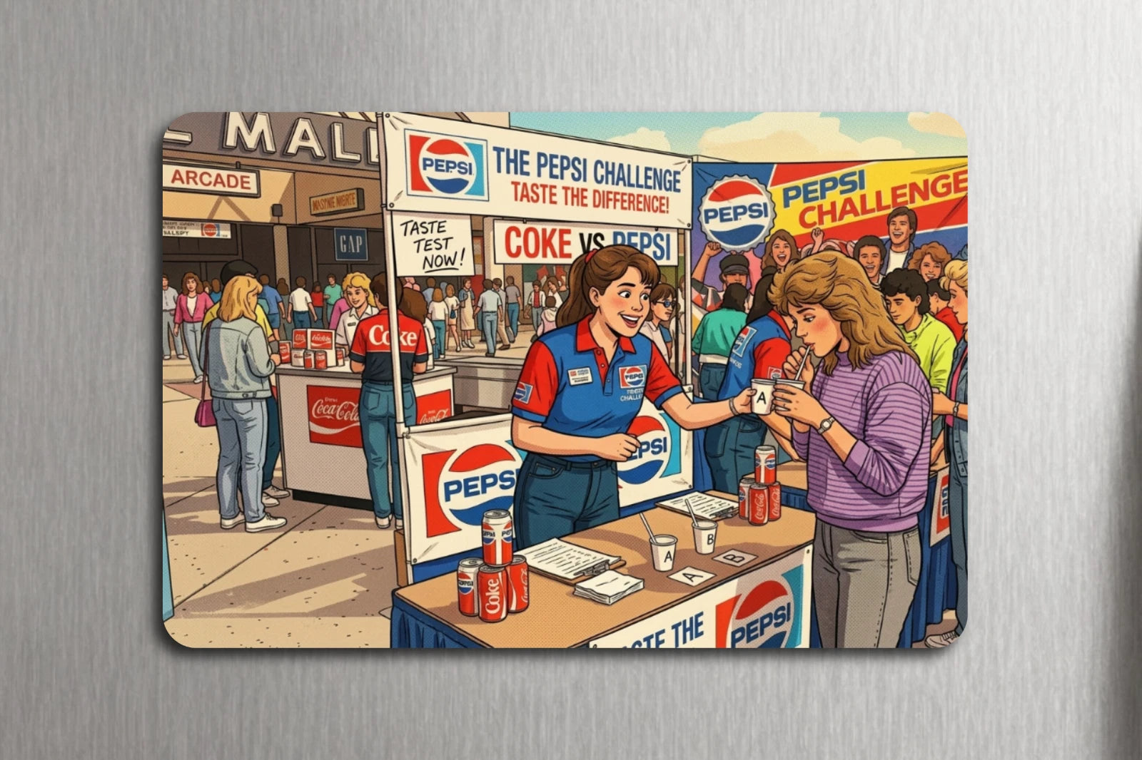 3x 2 80's Vintage Coke Coca-Cola Vs Pepsi CHALLENGE Fridge Refrigerator Magnet