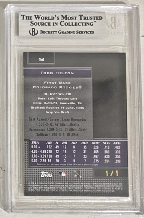 BGS 9 2005 Todd Helton Yellow Printing Plate Bowmans Best #'d 1/1 (.5 away 9.5)
