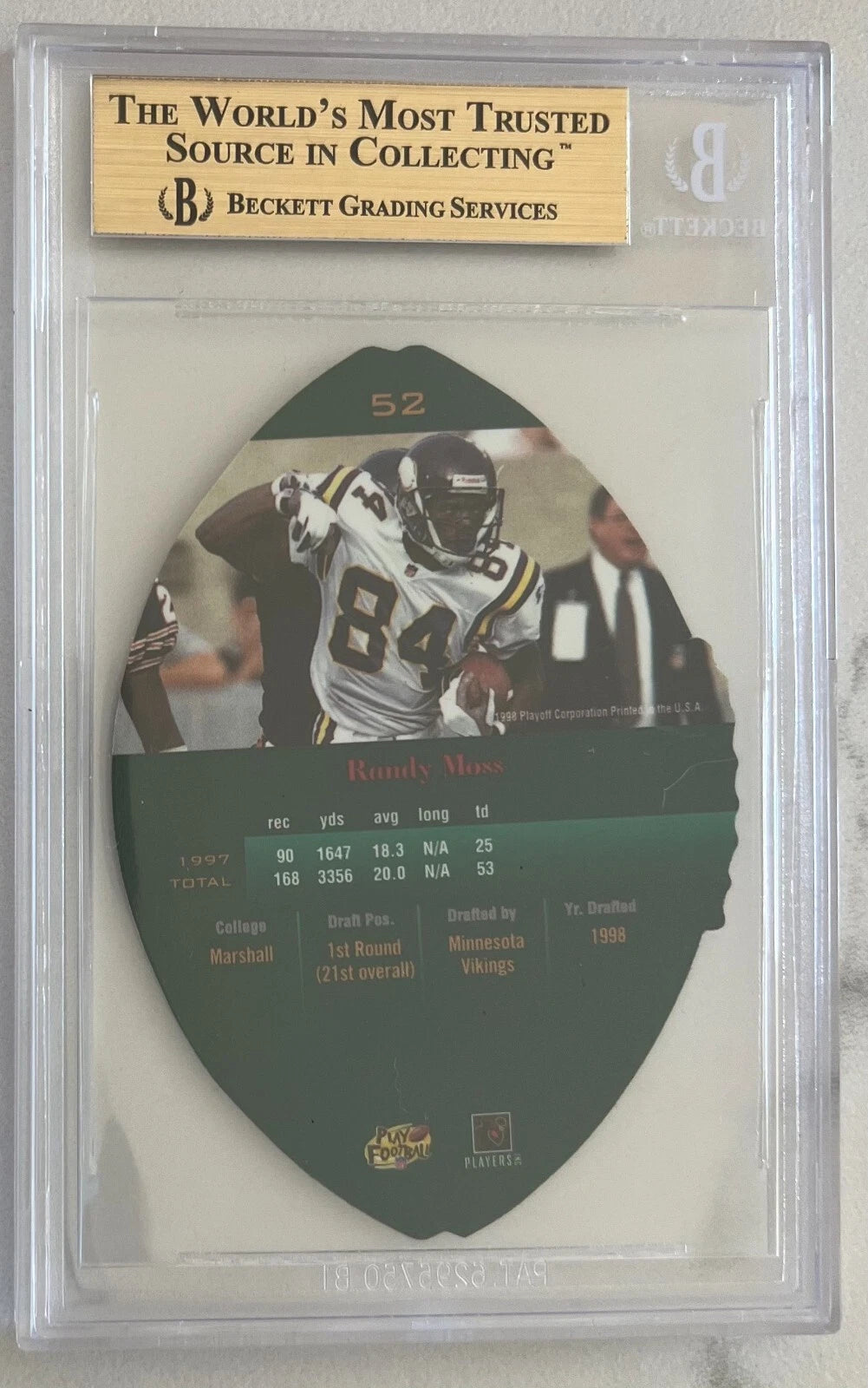 1998 PLAYOFF CONTENDERS LEATHER RED #52 RANDY MOSS RC 1/1 BGS 10