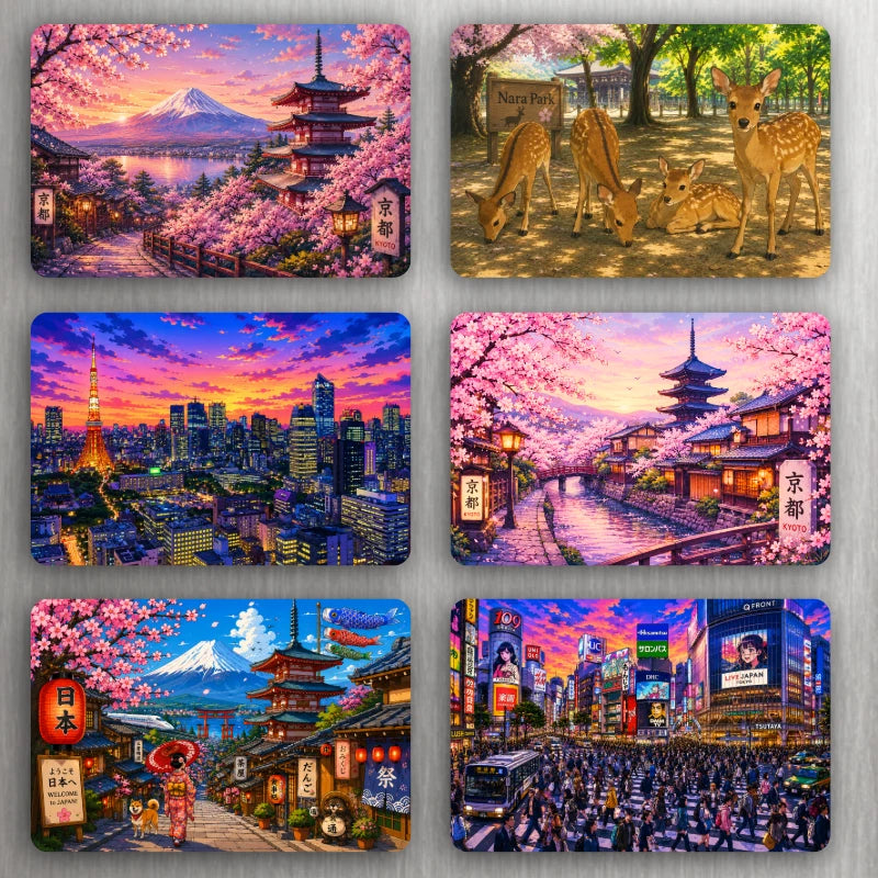 Japan Anime Art (Nara, Tokyo, Shibuya, Cherry Blossoms, Kyoto) Magnet – Choose