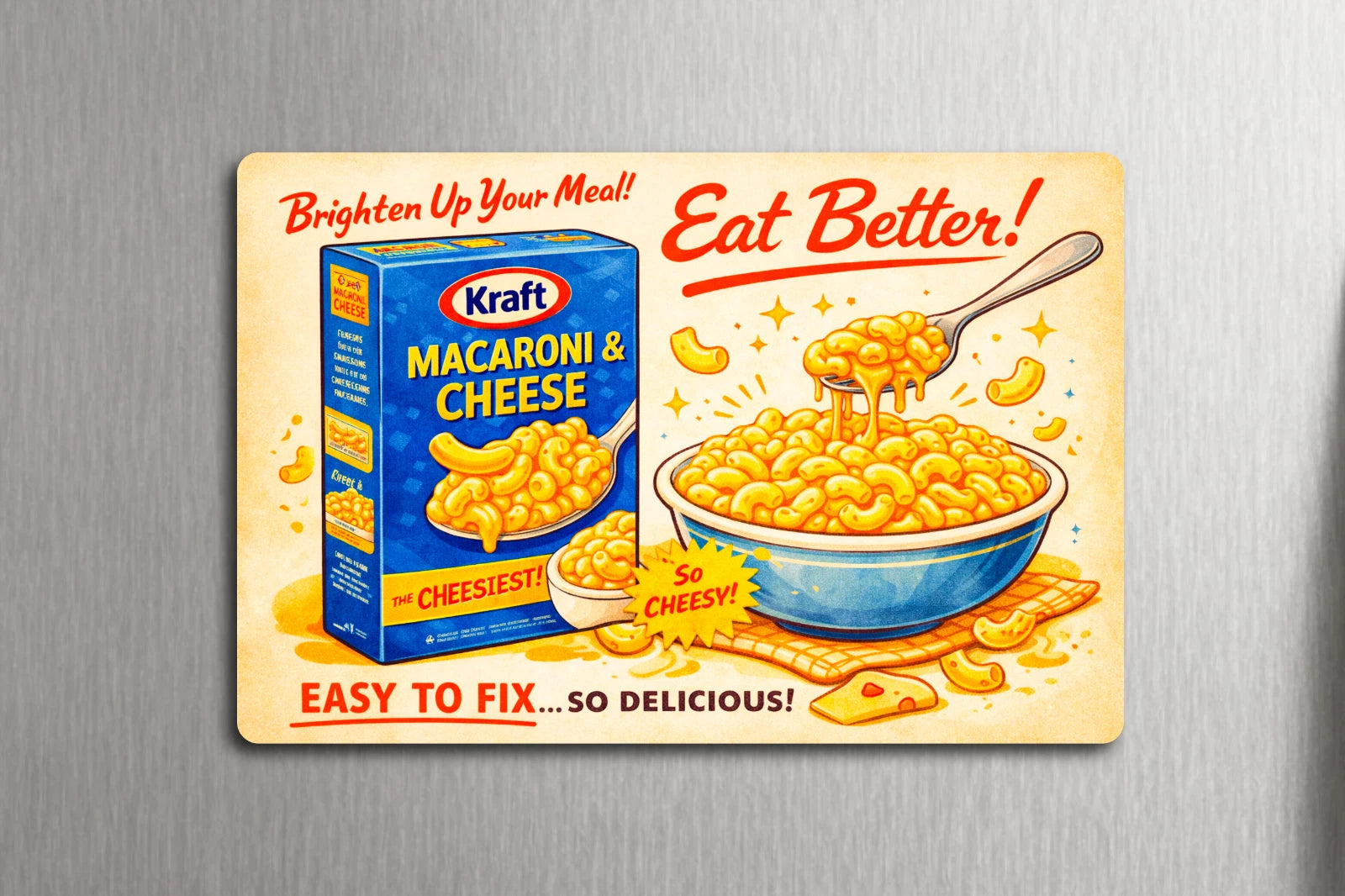 3x 2 Vintage Style Kraft Macaroni & Cheese Art Fridge Refrigerator Magnet