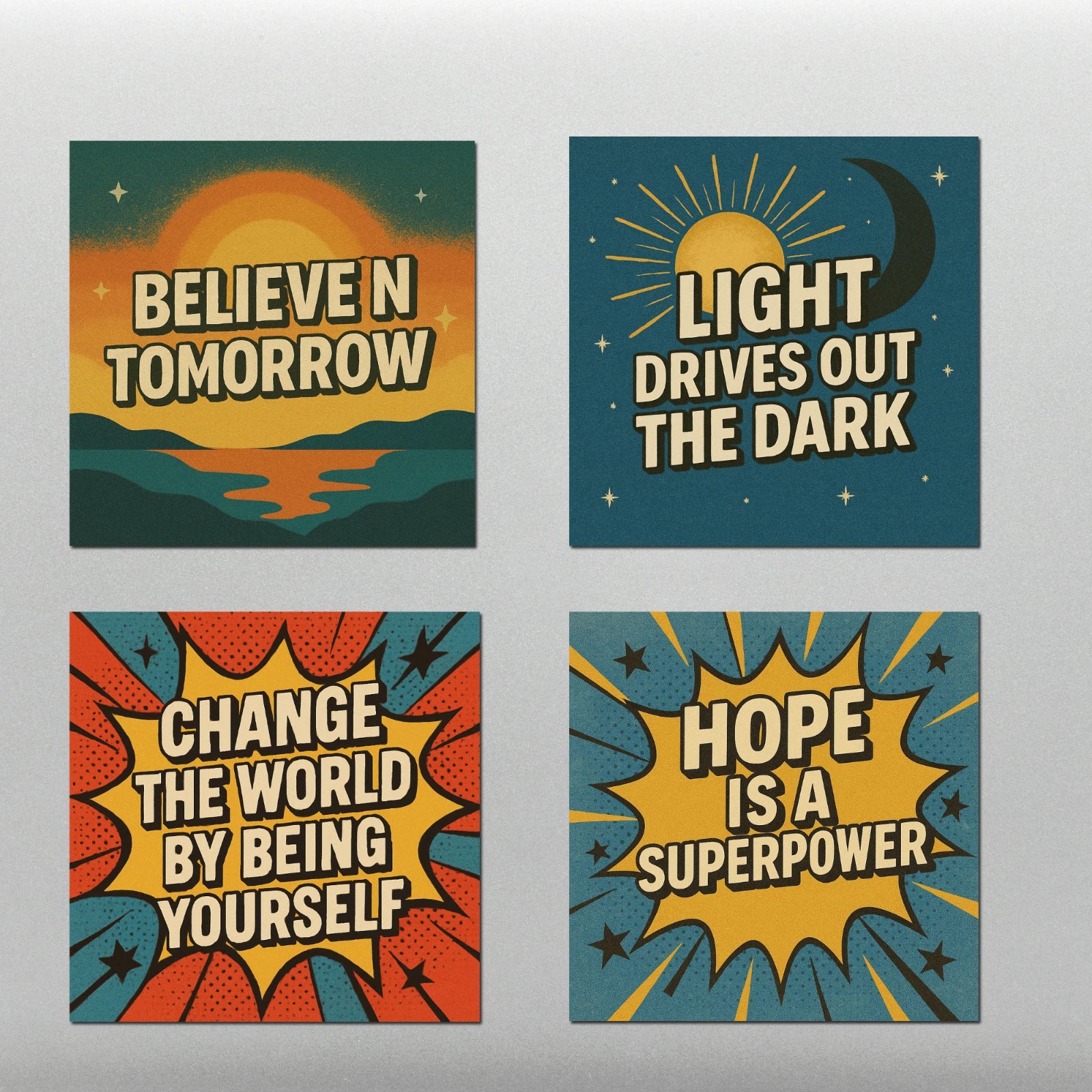 Big Picture & Hope Laptop Tablet Bottle Case GLOSSY Comic Art Stickers -SET OF 4