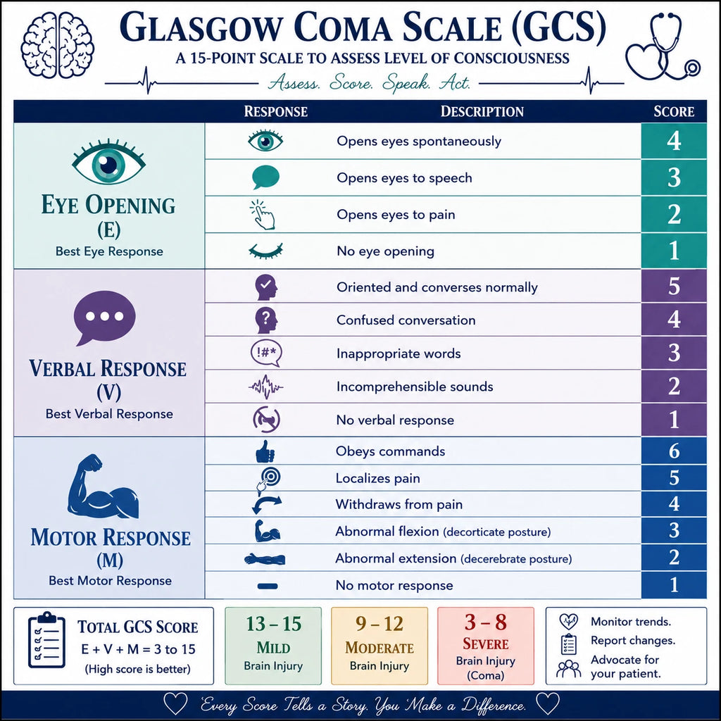 Glasgow Coma Scale GCS Sticker 5" x 5" Nurse Reference Guide ICU ER (Pack of 2)
