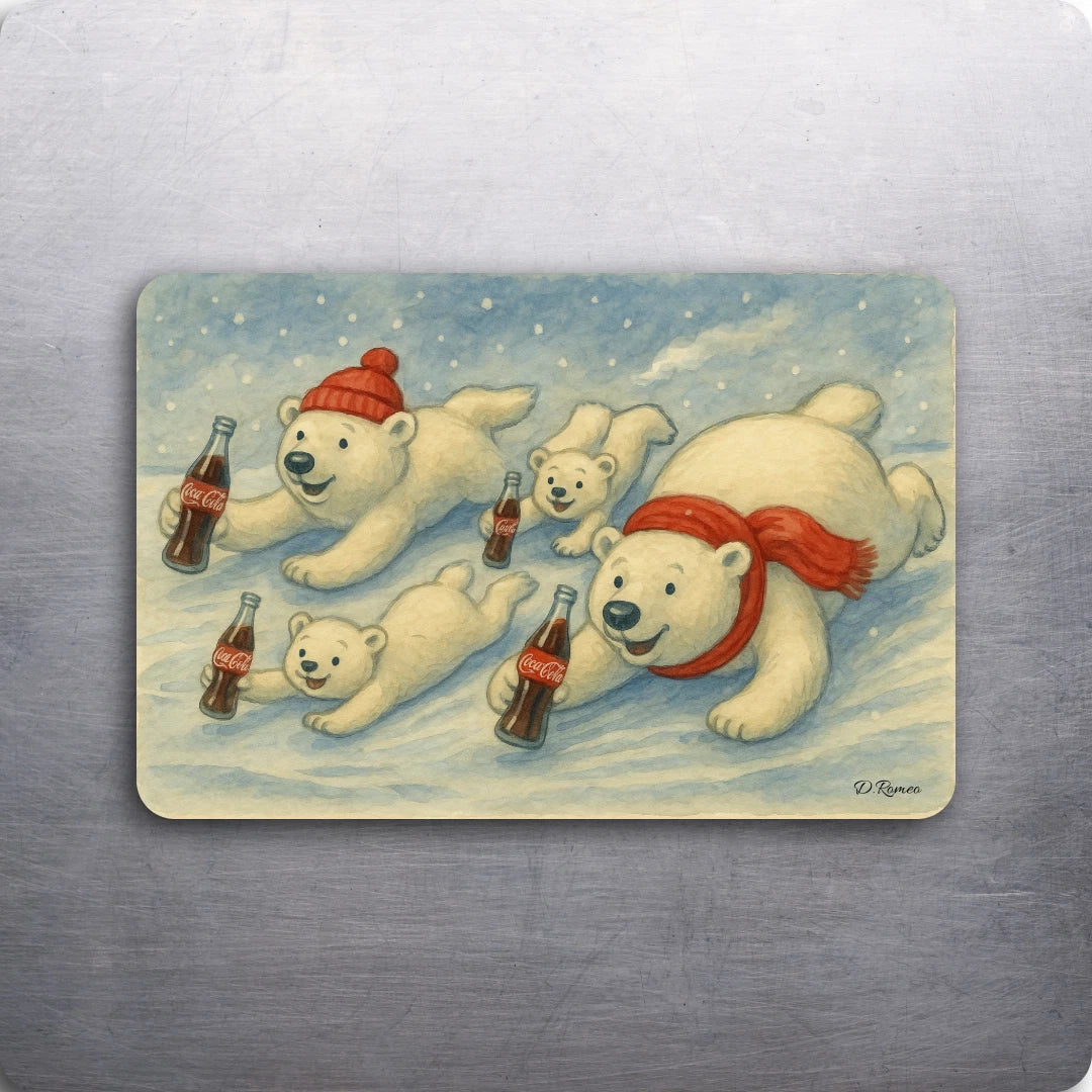 3 x 2 Vintage Coca Cola Polar Bears Art D.Romeo Kitchen Magnet Magnets - Choose