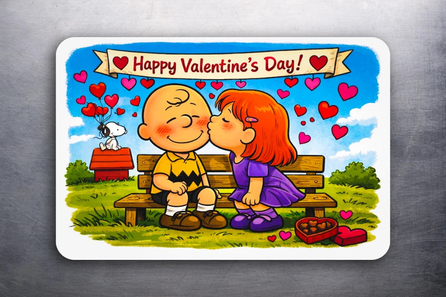Vintage Art Peanuts Fridge Magnet: Charlie Brown & Mystery Girl Valentine's Day
