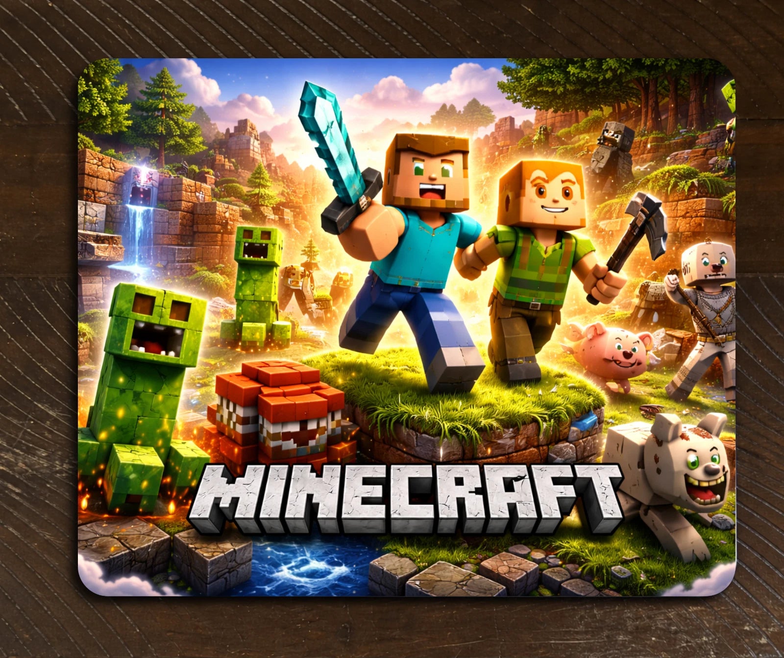 Minecraft Steve & Alex Adventure DESK ART Gaming Office Mouse Pad 9.4"x7.9"