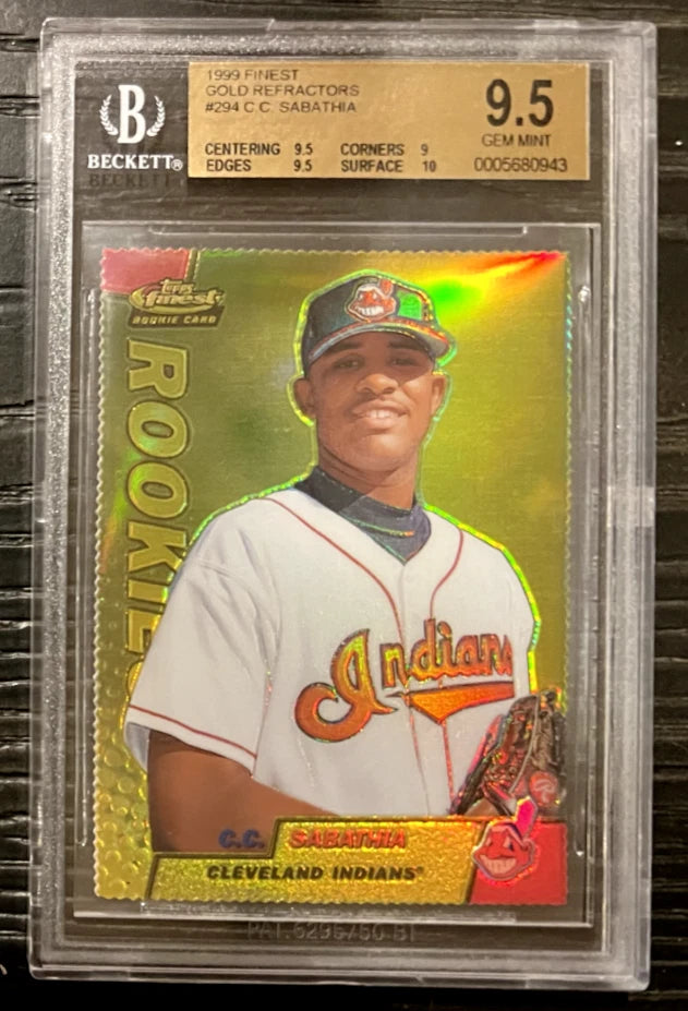 BGS 9.5 CC Sabathia 1999 Finest Gold Refractors w/10 Sur + 1/1 Match Print Proof